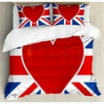 thumbnail image 1 of Ambesonne Union Jack Duvet Cover Set, Flag Big Red Heart, Calking, Royal Blue Red White, 1 of 2
