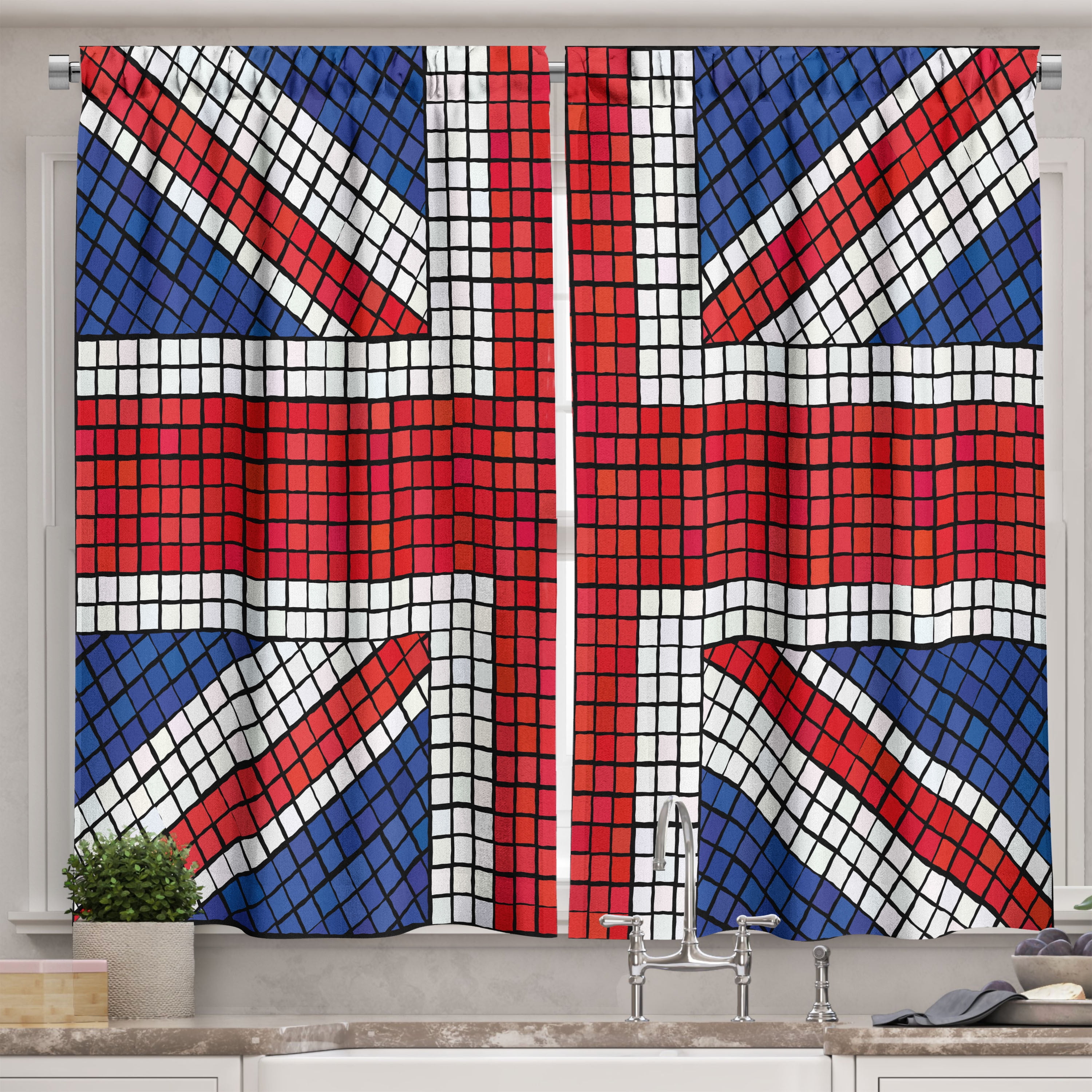 Ambesonne Union Jack Kitchen Curtains, Mosaic British Flag, 55"x39