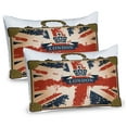 thumbnail image 1 of Ambesonne Union Jack Pillow Sham 2 Pack, Vintage London Flag Art, 30"x20", Dark Blue Brown and Red, 1 of 3