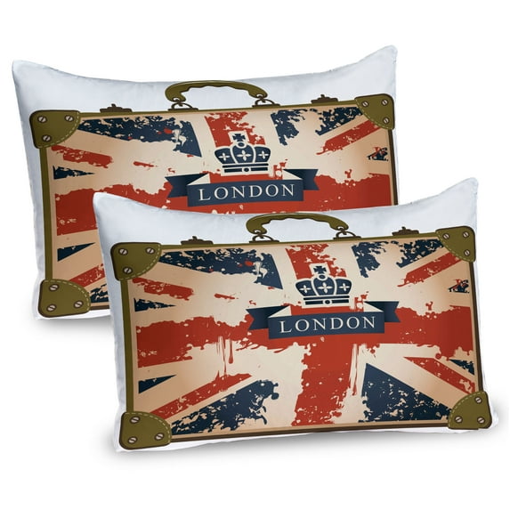 Ambesonne Union Jack Pillow Sham 2 Pack, Vintage London Flag Art, 30"x20", Dark Blue Brown and Red