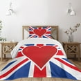 thumbnail image 1 of Ambesonne Union Jack Quilted Bedspread Set 2 Pcs, Flag Big Red Heart, Twin Size, Royal Blue Red White, 1 of 3