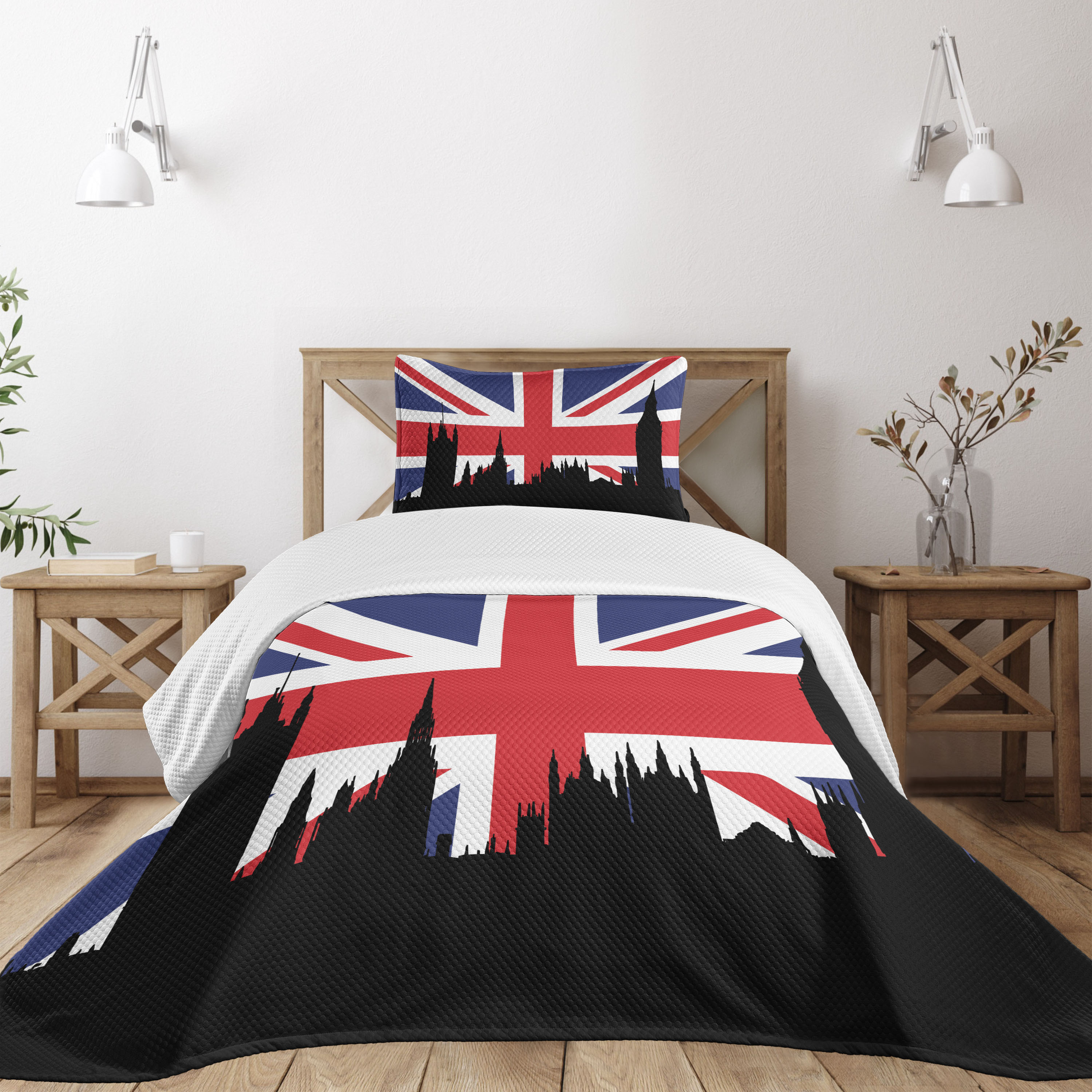 Ambesonne Union Jack Quilted Bedspread Set 2 Pcs, Historic Urban UK