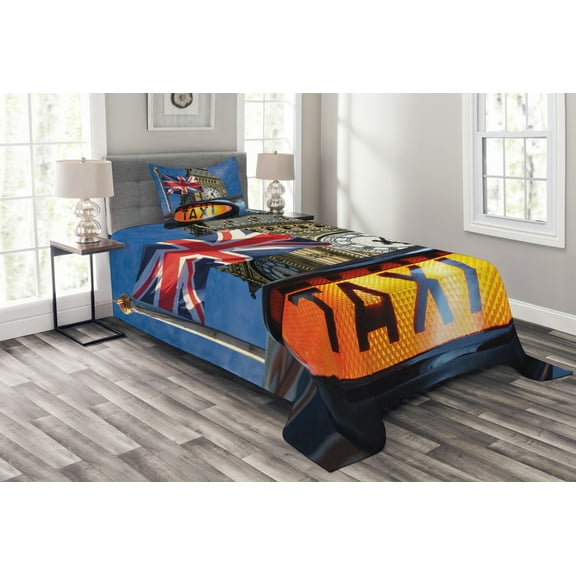 Ambesonne Union Jack Quilted Bedspread Set 2 Pcs, Urban Country, Twin Size, Multicolor