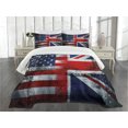 thumbnail image 1 of Ambesonne Union Jack Quilted Bedspread Set 3 Pcs, UK and USA Flags Design, Queen Size, Navy Blue White Red, 1 of 5