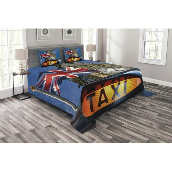 Ambesonne Union Jack Quilted Bedspread Set 3 Pcs, Urban Country, King Size, Multicolor