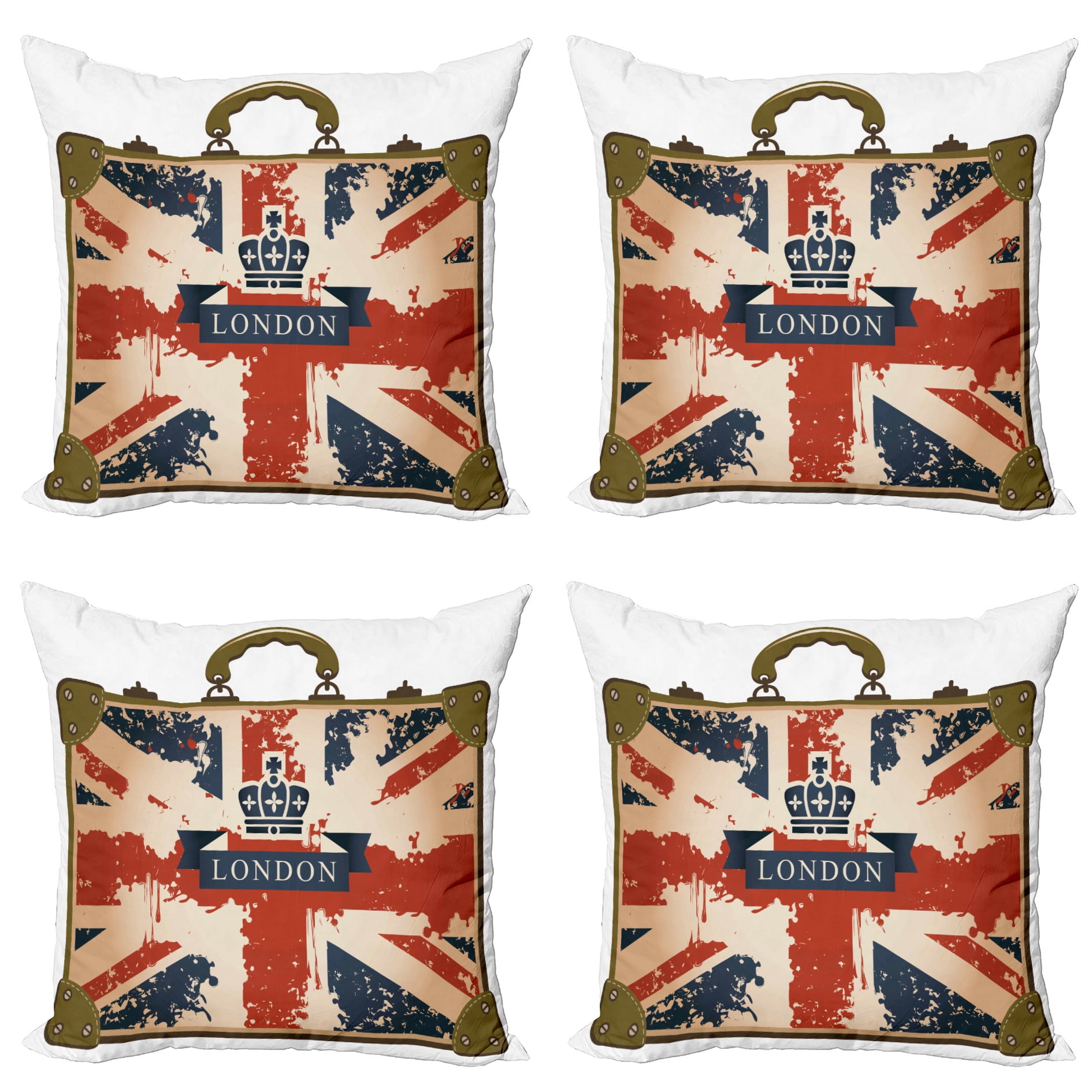 Vintage Union Jack London Print 20" Throw Pillow Covers Set
