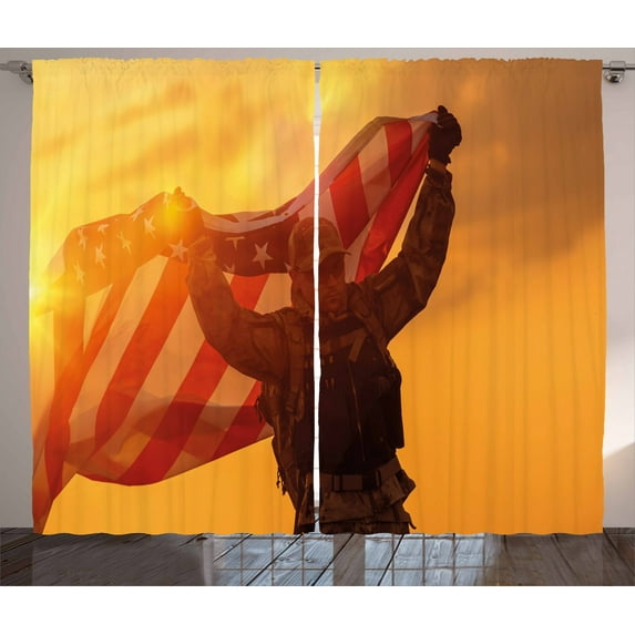 Ambesonne United States Curtains 2 Panel Set, Victory Flag, 108" x 63", Multicolor