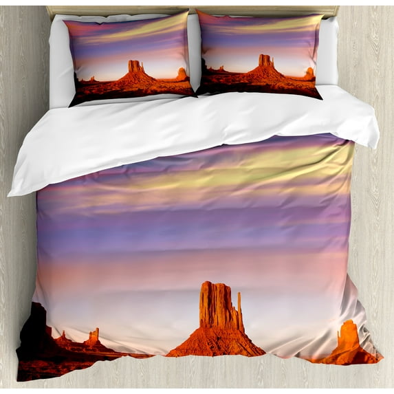 Ambesonne United States Duvet Cover Sets, Monument Valley, 2-King, Dark Orange Pink Blue