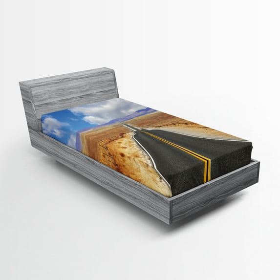 Ambesonne United States Fitted Sheet, California Road, Twin XL Size, Multicolor