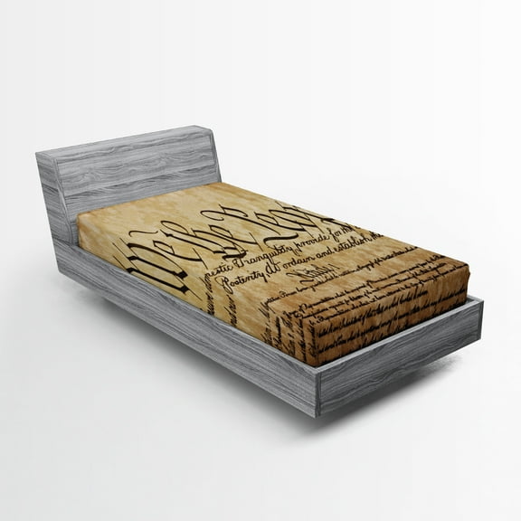 Ambesonne United States Fitted Sheet, Constitution Text, Twin Size, Pale Brown