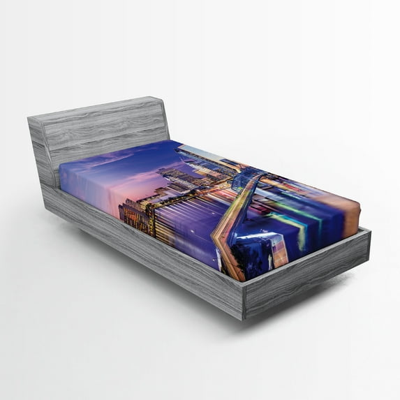 Ambesonne United States Fitted Sheet, Jacksonville City, Twin XL Size, Royal Blue Pale Pink