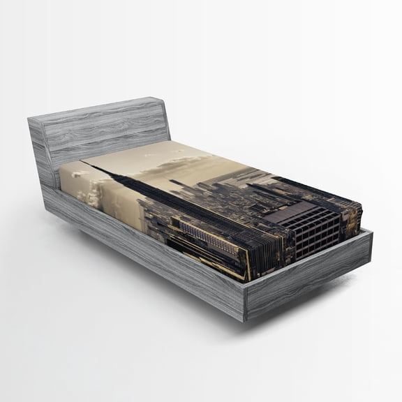 Ambesonne United States Fitted Sheet, NYC Winter Time, Twin XL Size, Beige Grey