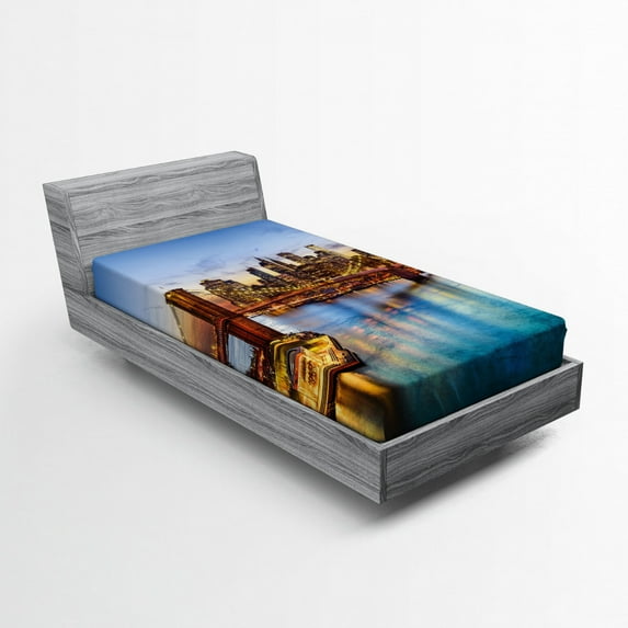 Ambesonne United States Fitted Sheet, New York City, Twin Size,