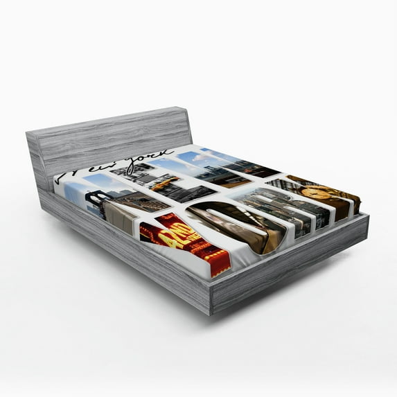 Ambesonne United States Fitted Sheet, New York Collage, Queen Size, Multicolor