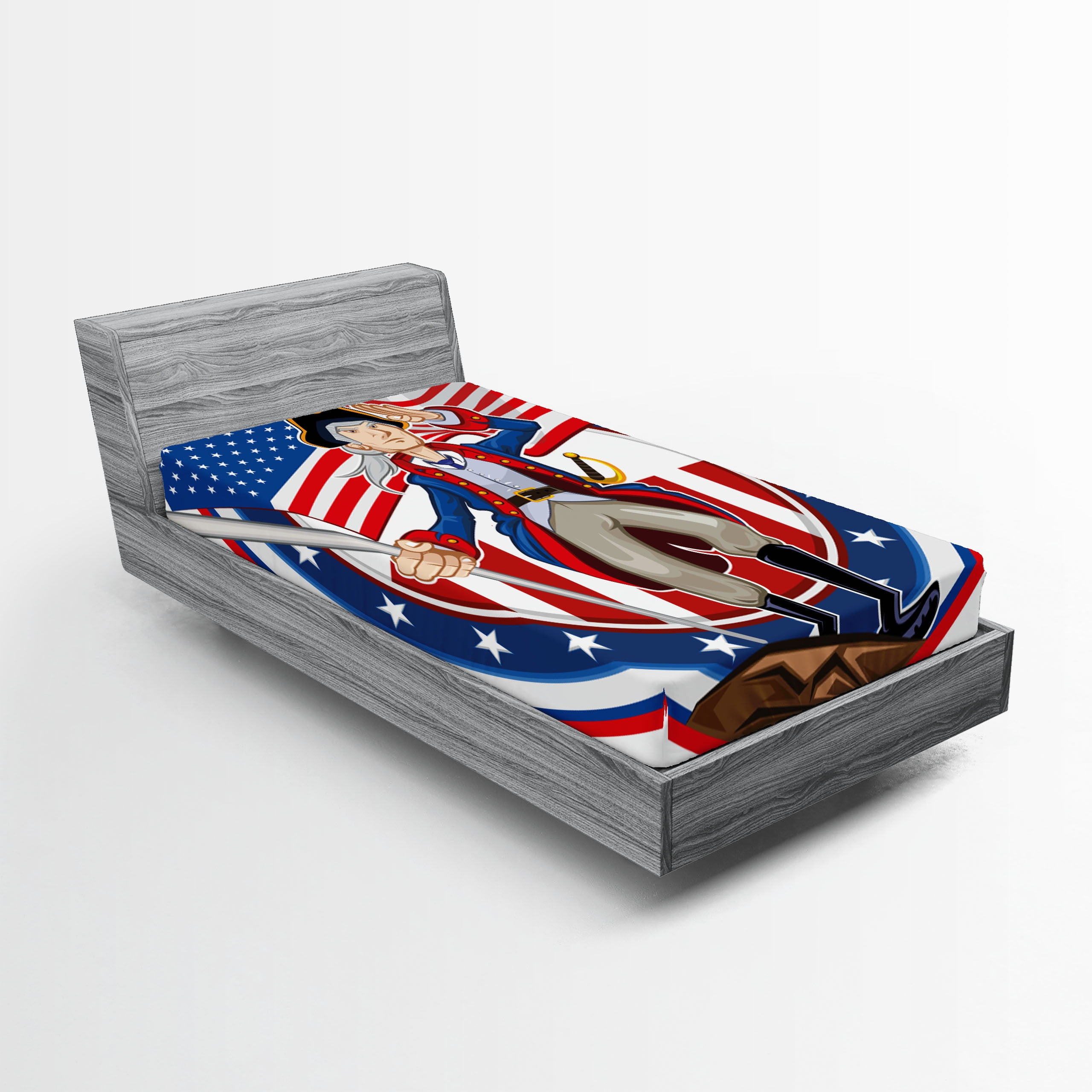 Twin XL Blue Microfiber American Flag Print Fitted Sheet