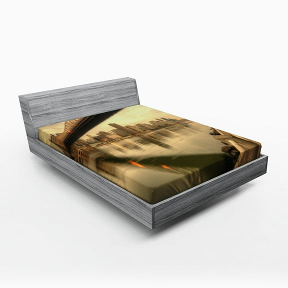 Ambesonne United States Fitted Sheet, Queenboro Bridge, Queen Size, Tan Eggshell