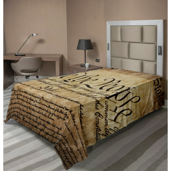 Ambesonne United States Flat Sheet, Constitution Text, TwinXL Size, Pale Brown