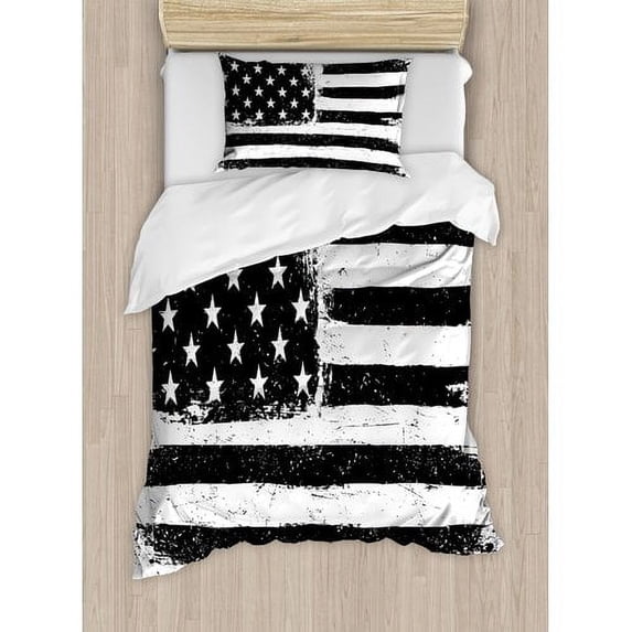 Ambesonne United States Grunge Aged American Flag Independence Fourth of July Decor Duvet Cover Set