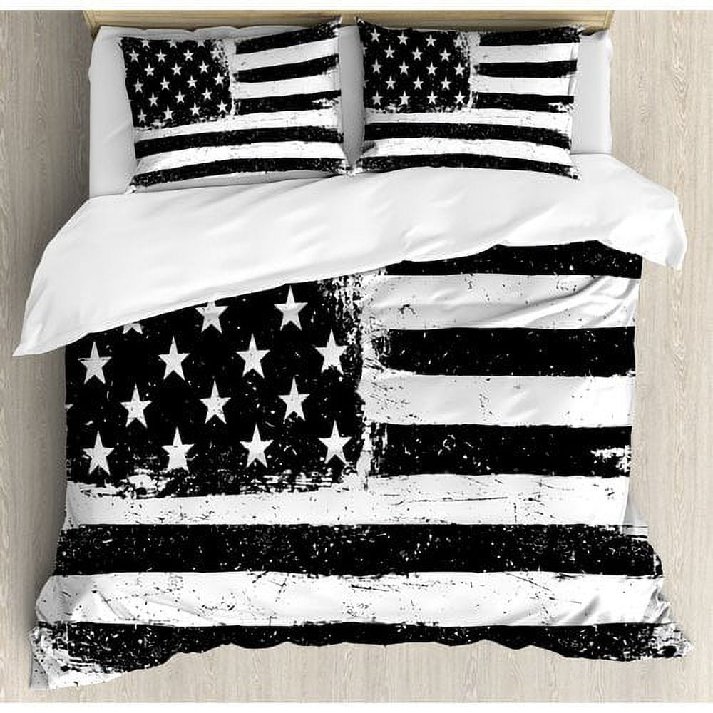 King Black and White American Flag Duvet Cover Set
