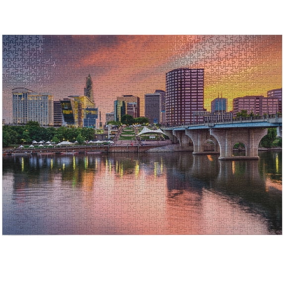 Ambesonne United States Jigsaw Puzzle Durable Cardboard, Hartford Evening, 1000 pcs, Multicolor