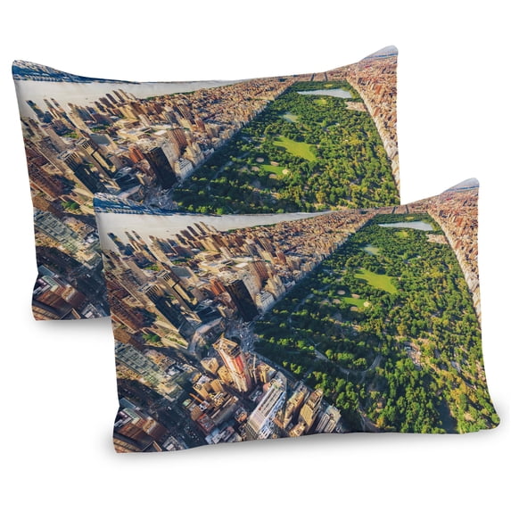 Ambesonne United States Pillow Sham 2 Pack, Central Park View, 36"x20", Fern Green Sand Brown