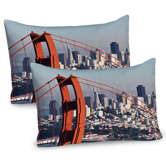 Ambesonne United States Pillow Sham 2 Pack, San Francisco, 30"x20", Pale Blue Orange White