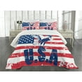 thumbnail image 1 of Ambesonne United States Quilted Bedspread Set 3 Pcs, Grungy Flag and Eagle, Queen Size, Navy White Red, 1 of 5