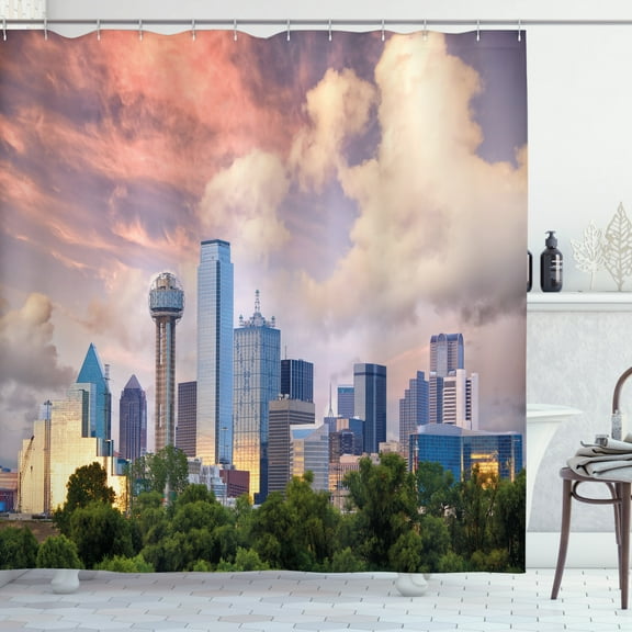 Ambesonne United States Shower Curtain, Dallas Skyline, 69"Wx70"L, Multicolor