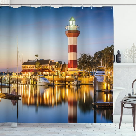 Ambesonne United States Shower Curtain, Hilton Head Boats, 69"Wx70"L, Multicolor