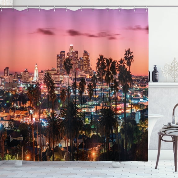 Ambesonne United States Shower Curtain, Los Angeles Palms, 69"Wx70"L, Multicolor
