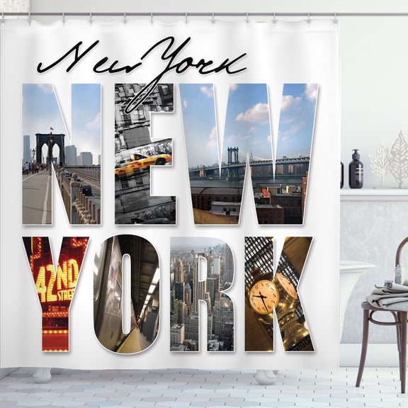 Ambesonne United States Shower Curtain, New York Collage, 69"Wx75"L, Multicolor