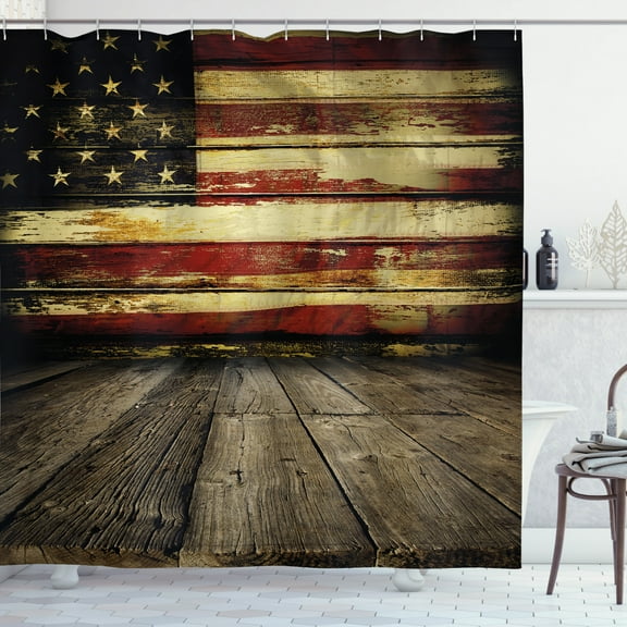 Ambesonne United States Shower Curtain, Vintage Flag Wood, 69"Wx75"L, Cream and Red
