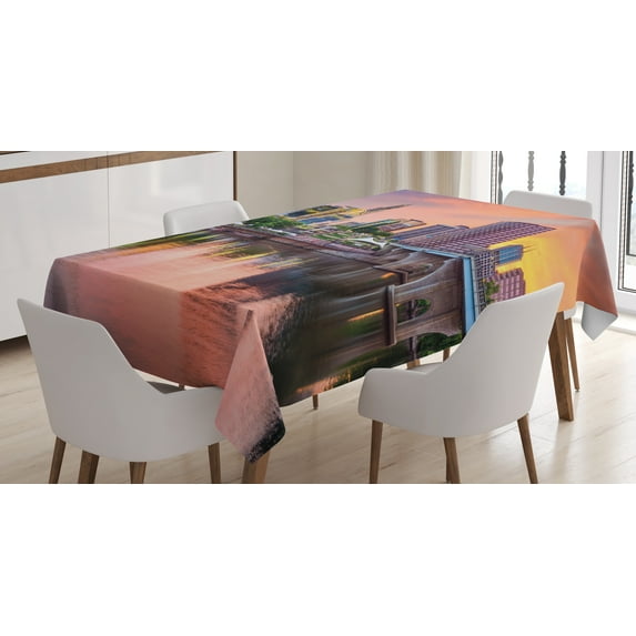 Ambesonne United States Tablecloth Rectangular Table Cover, Hartford Evening, 60"x84", Multicolor