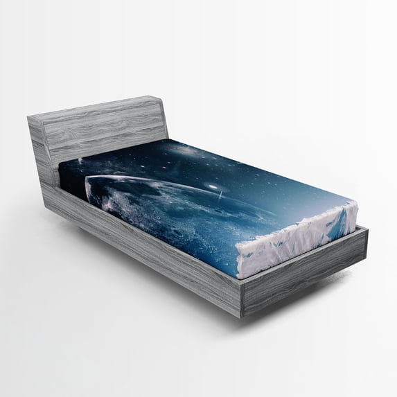 Ambesonne Universe Fitted Sheet, Another World Infinity, Twin Size, Dark Blue White