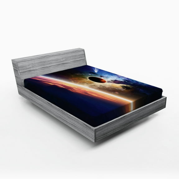 Ambesonne Universe Fitted Sheet, Solar System Cornet, Full Size, Red Blue