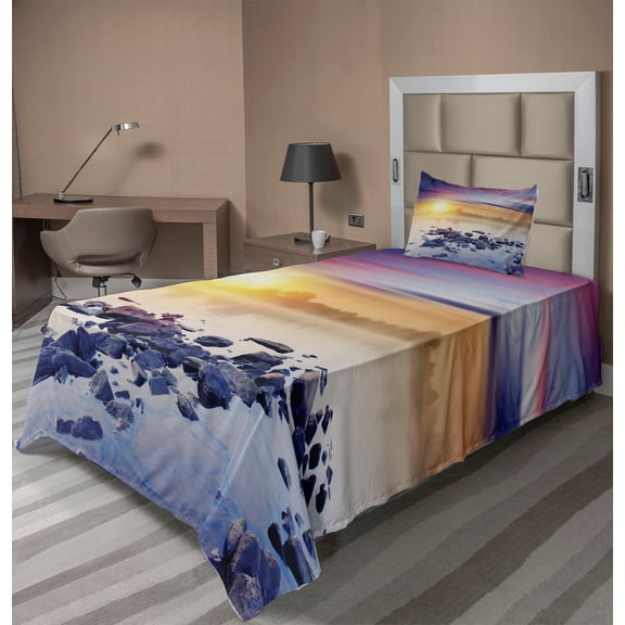Ambesonne Universe Fitted & Top Sheet Set with Sham, Magic Aurora Borealis, Multicolor