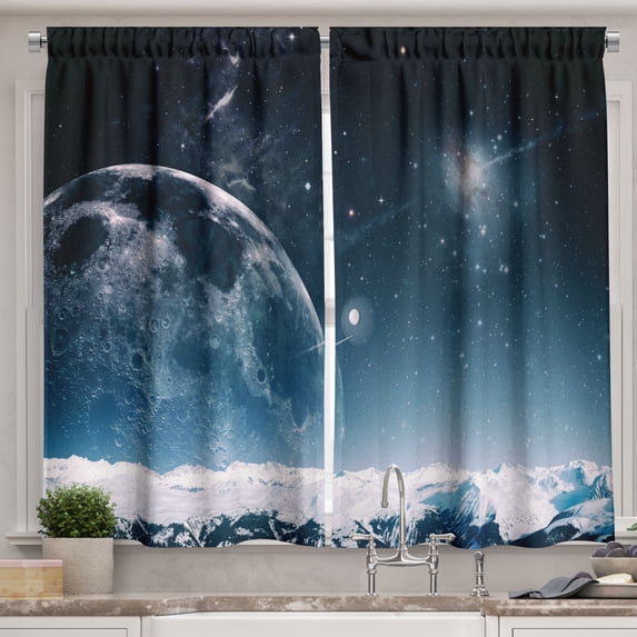 Ambesonne Universe Kitchen Curtains, Another World Infinity, 55"x39", Dark Blue White