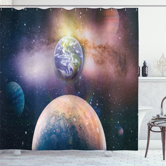 Ambesonne Universe Shower Curtain, Panoramic Galaxy Scene, 69"Wx84"L, Multicolor