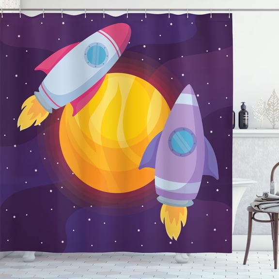 Ambesonne Universe Shower Curtain, Rocket Spaceship Galactic, 69"Wx70"L, Purple and Multicolor