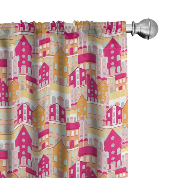 Ambesonne Urban Window Curtains, Northern City Architecture, Each 28" W x 84" L, Marigold Magenta Blush
