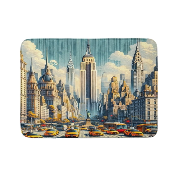 Ambesonne Urban Art Bath Mat, Big City Rush Hour Taxi, 30.2" x 20", Orange Ecru Cadet Blue