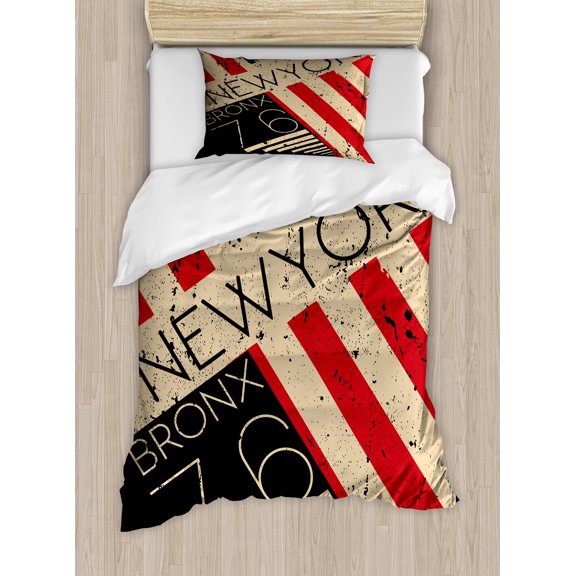 Ambesonne Urban Art Duvet Cover Set, Grunge StripesLettering, Twin, Pale Mustard Vermilion