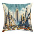thumbnail image 1 of Ambesonne Urban Art Throw Pillow Cushion Cover, Big City Rush Hour Taxi, 16" X 16", Orange Ecru Cadet Blue, 1 of 2