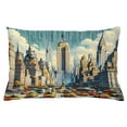 thumbnail image 1 of Ambesonne Urban Art Throw Pillow Cushion Cover, Big City Rush Hour Taxi, 26" X 16", Orange Ecru Cadet Blue, 1 of 2