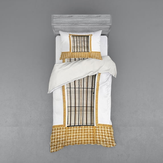 Ambesonne Urban Bedding Set 3 Pcs, Modern Spanish Shutter, Twin, Brown White
