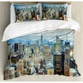 thumbnail image 1 of Ambesonne Urban Duvet Cover Sets, Aerial View New York City, 2-Queen, Grey Blue Peach, 1 of 7