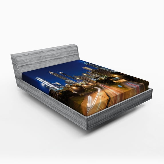 Ambesonne Urban Fitted Sheet, Atlanta Skyline Twilight, Queen Size, Multicolor