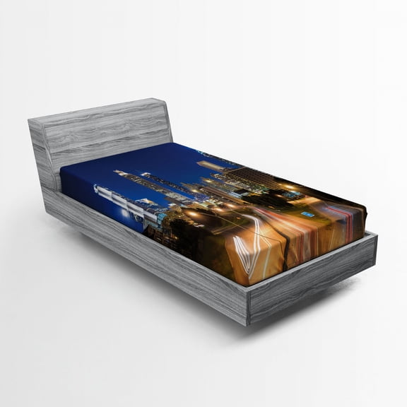 Ambesonne Urban Fitted Sheet, Atlanta Skyline Twilight, Twin XL Size, Multicolor