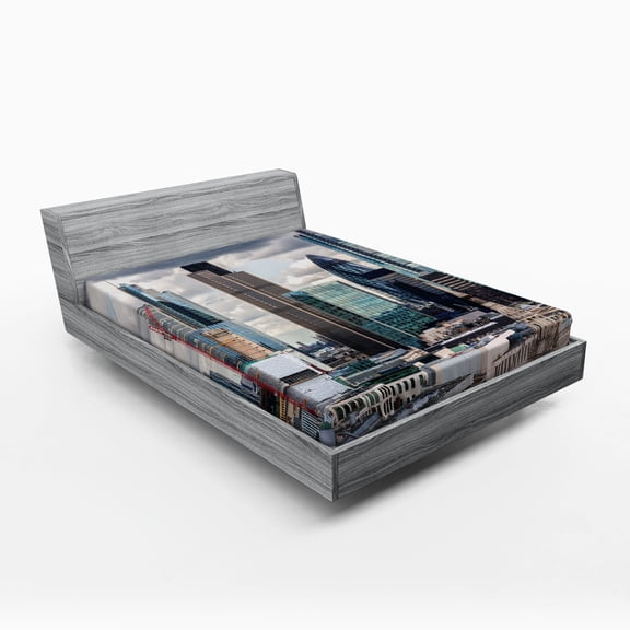 Ambesonne Urban Fitted Sheet, London Modern Cityscape, Queen Size, Multicolor