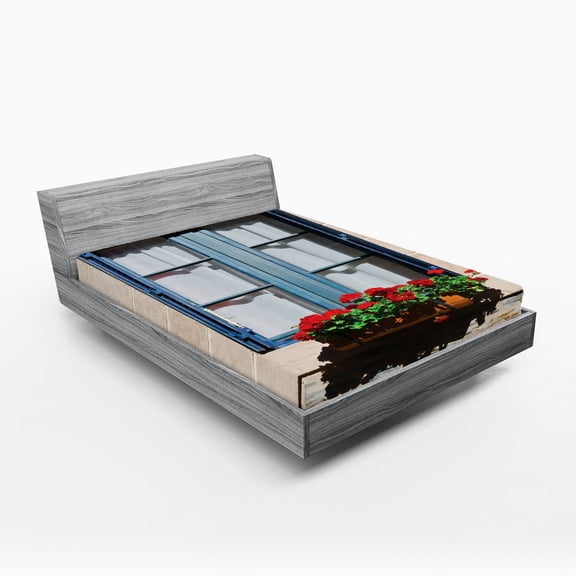 Ambesonne Urban Fitted Sheet, Mediterranean Window, Full Size, Blue Grey